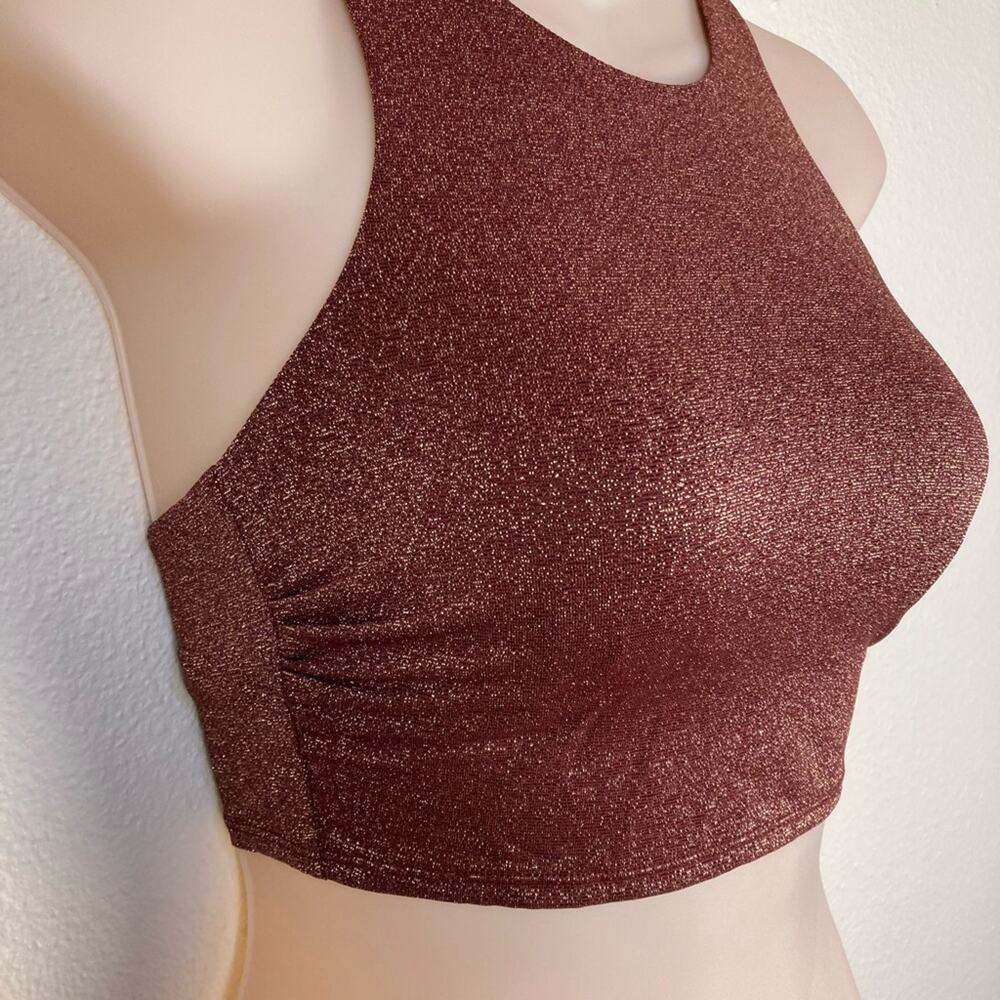 Xhilaration Bathing Swim Suit Top Size S Raisin Copper Sparkly Racerback - Picture 5 of 7